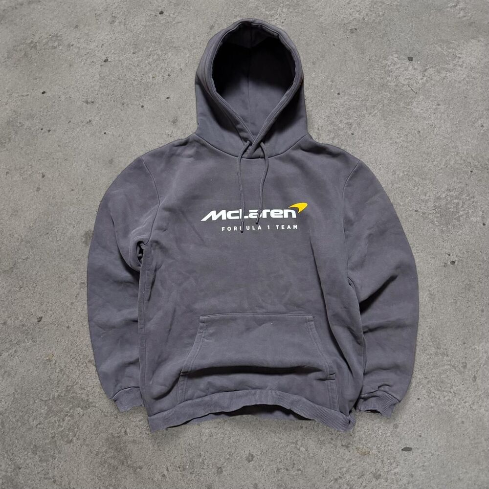 Boxy Fit McLaren Gray Baggy Hoodie Spell Out Mens Size Small